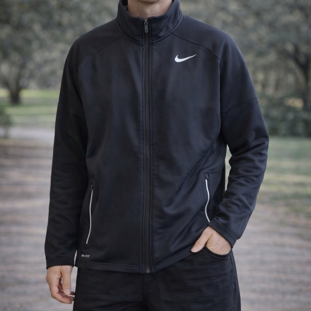 Nike Mens Size L Black Long Sleeve Full Zip Athletic Sweatshirt Hoodie Jacket